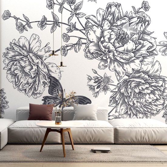 Papel pintado panorámico - Flores Mariposa