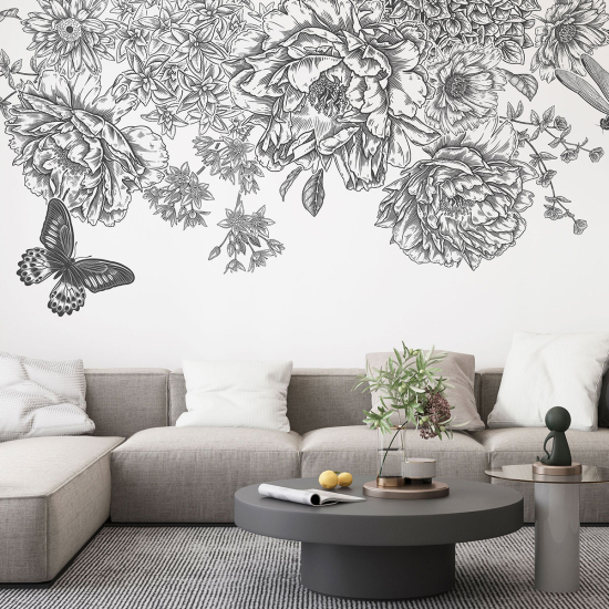 Papel pintado panorámico - Flores Mariposa
