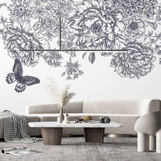 Papel pintado panorámico - Flores Mariposa