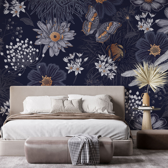 Papel pintado panorámico - Flores Mariposa