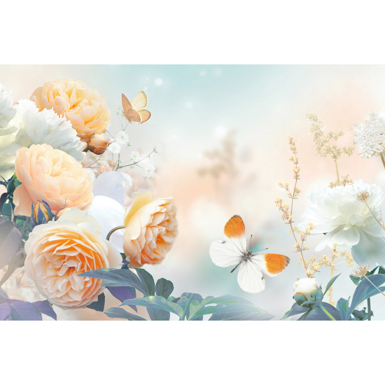 Papel pintado panorámico - Flores Mariposa