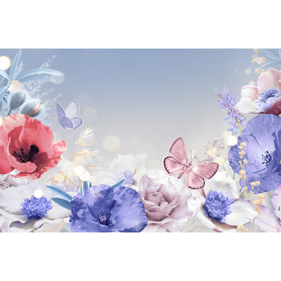 Papel pintado panorámico - Flores Mariposa