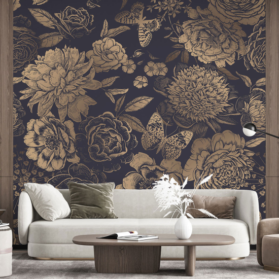 Papel pintado panorámico - Flores Mariposas