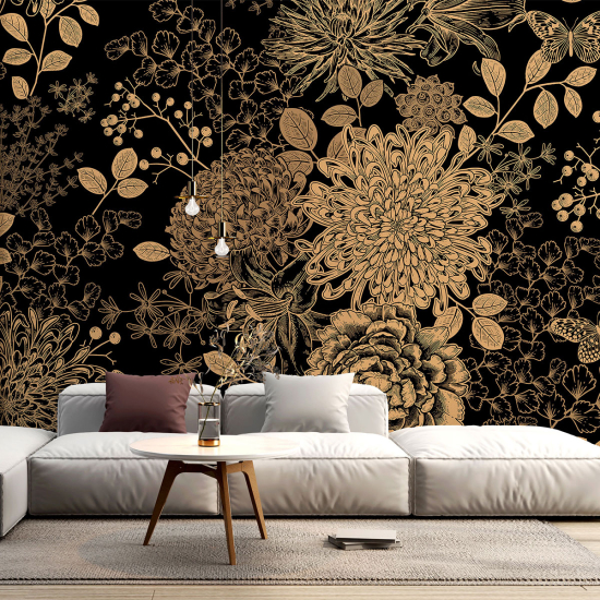 Papel pintado panorámico - Flores Mariposas