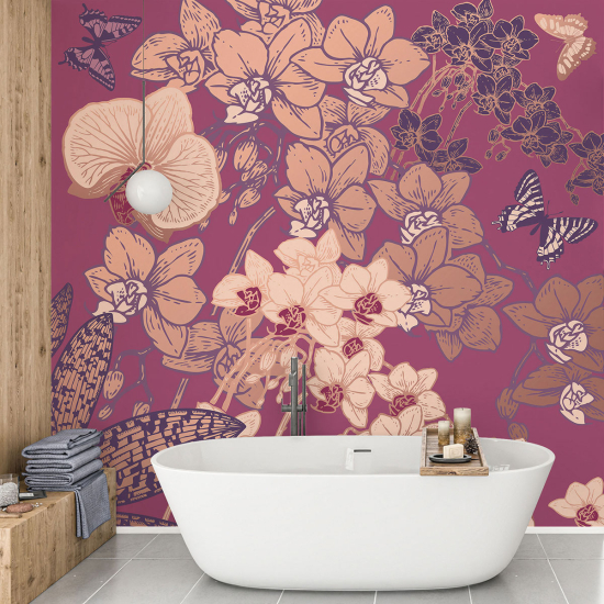 Papel pintado panorámico - Flores Mariposas
