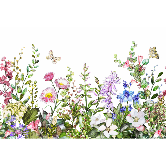 Papel pintado panorámico - Flores Mariposas