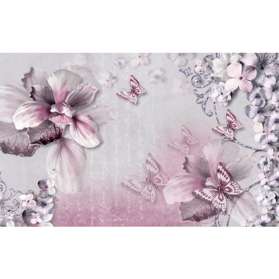 Papel pintado panorámico - Flores Mariposas