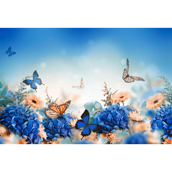 Papel pintado panorámico - Flores Mariposas
