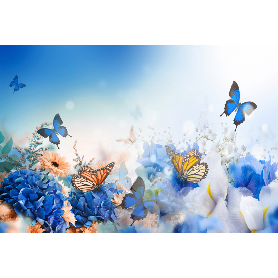 Papel pintado panorámico - Flores Mariposas