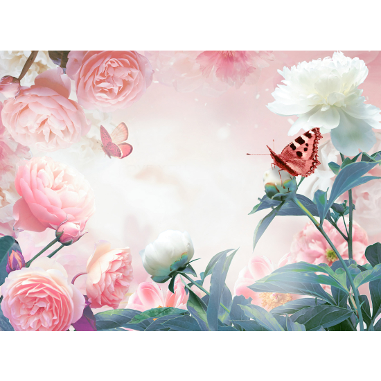 Papel pintado panorámico - Flores Mariposas