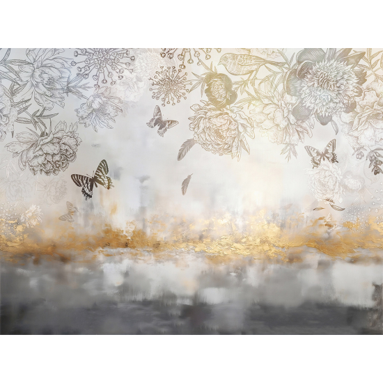 Papel pintado panorámico - Flores Mariposas