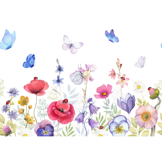 Papel pintado panorámico - Flores Mariposas