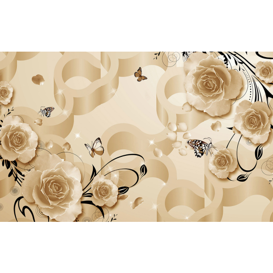 Papel pintado panorámico - Flores Mariposas 3D