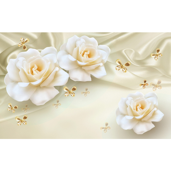 Papel pintado panorámico - Flores Mariposas 3D