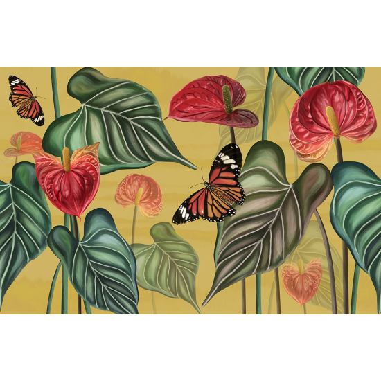 Papel pintado panorámico - Flores Mariposas