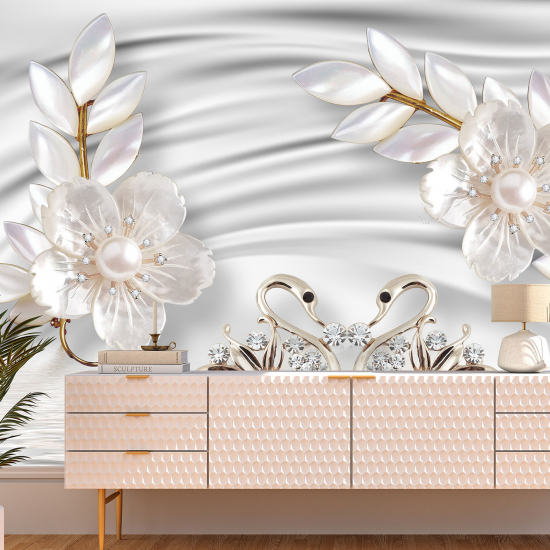 Papel pintado panorámico - Flores nacaradas Efecto 3D