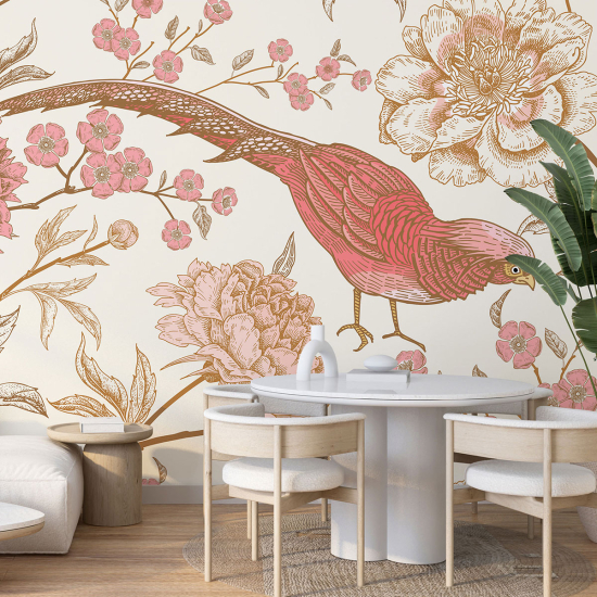 Papel pintado panorámico - Flores Pájaro