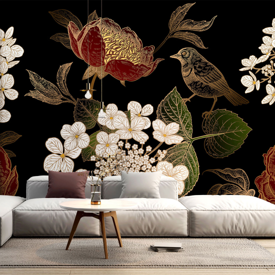 Papel pintado panorámico - Flores Pájaro