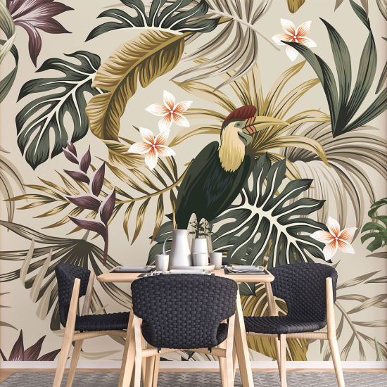 Papel pintado panorámico - Flores Pájaro