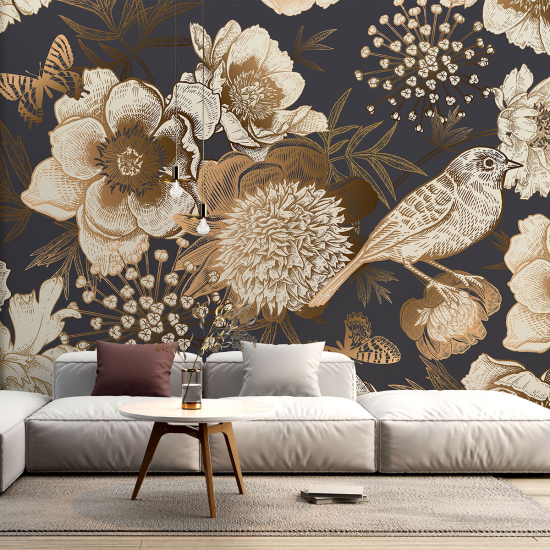 Papel pintado panorámico - Flores Pájaro
