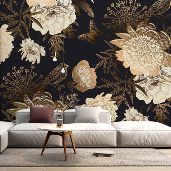 Papel pintado panorámico - Flores Pájaro