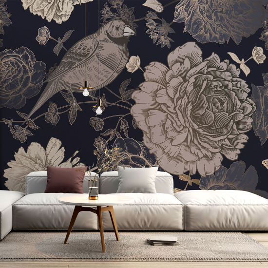 Papel pintado panorámico - Flores Pájaro