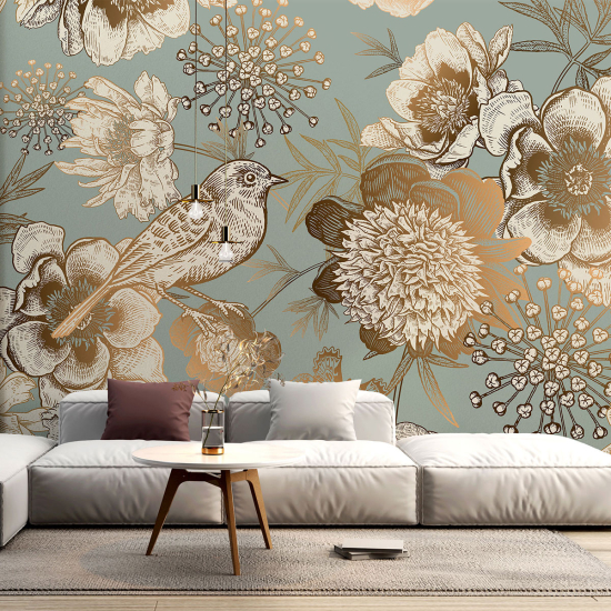 Papel pintado panorámico - Flores Pájaro