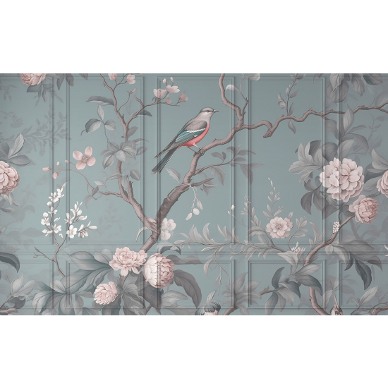 Papel pintado panorámico - Flores Pájaro