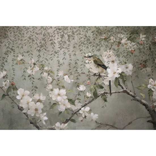 Papel pintado panorámico - Flores Pájaro