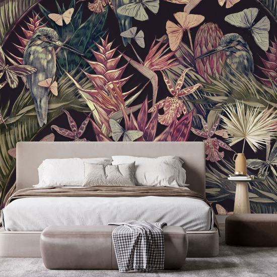 Papel pintado panorámico - Flores Pájaros