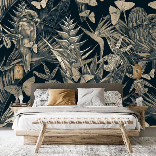 Papel pintado panorámico - Flores Pájaros