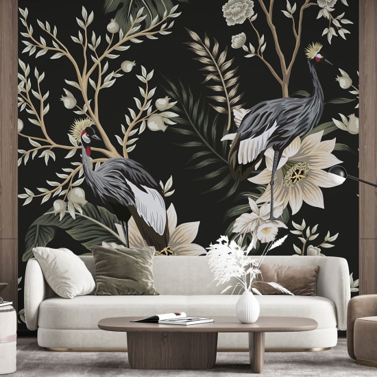 Papel pintado panorámico - Flores Pájaros