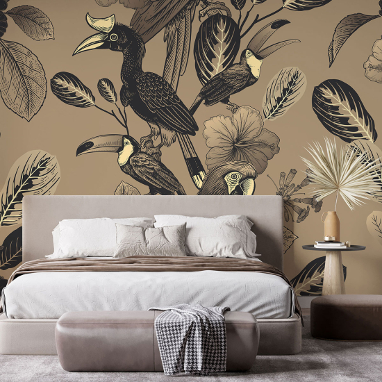 Papel pintado panorámico - Flores Pájaros
