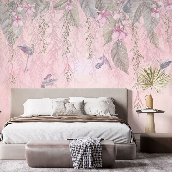 Papel pintado panorámico - Flores Pájaros