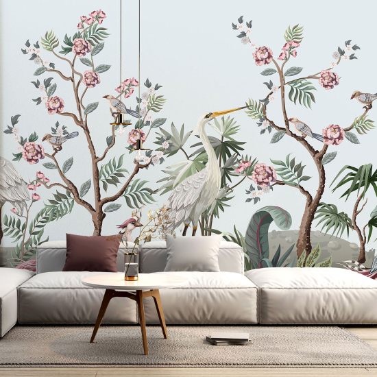 Papel pintado panorámico - Flores Pájaros