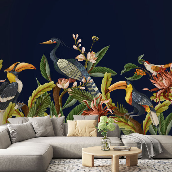 Papel pintado panorámico - Flores Pájaros