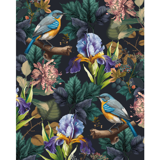 Papel pintado panorámico - Flores Pájaros