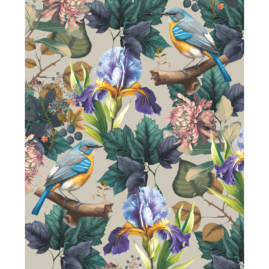 Papel pintado panorámico - Flores Pájaros