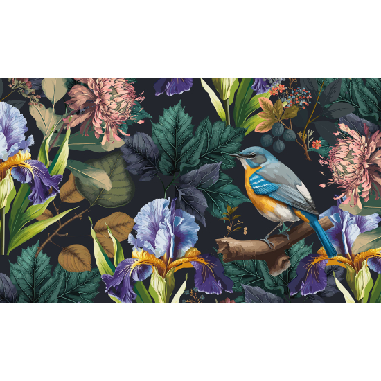 Papel pintado panorámico - Flores Pájaros