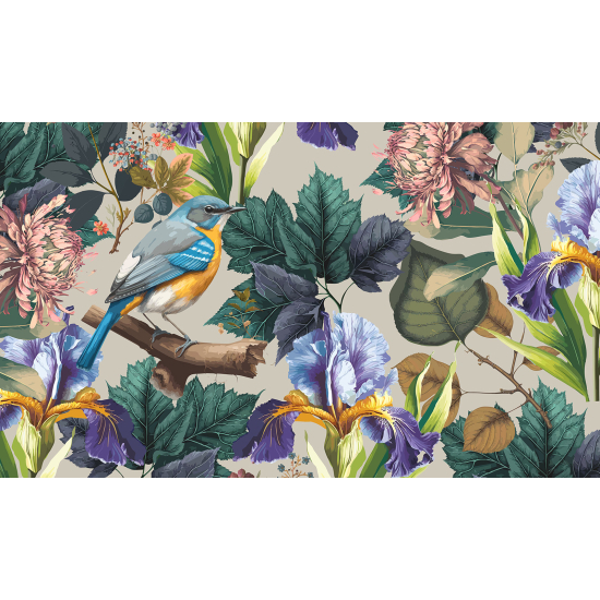 Papel pintado panorámico - Flores Pájaros