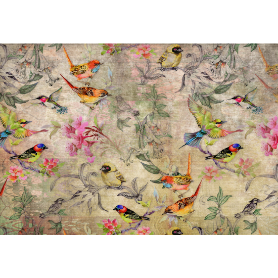 Papel pintado panorámico - Flores Pájaros