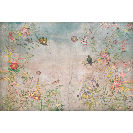 Papel pintado panorámico - Flores Pájaros
