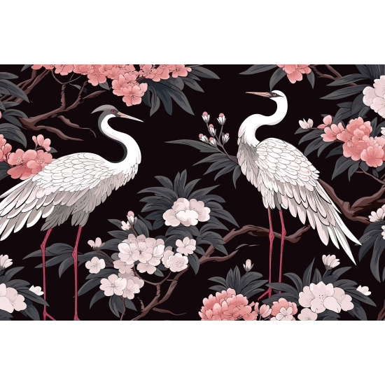 Papel pintado panorámico - Flores pájaros