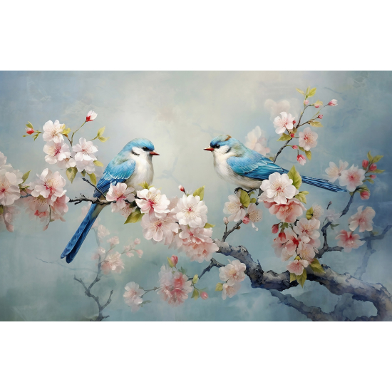 Papel pintado panorámico - Flores Pájaros
