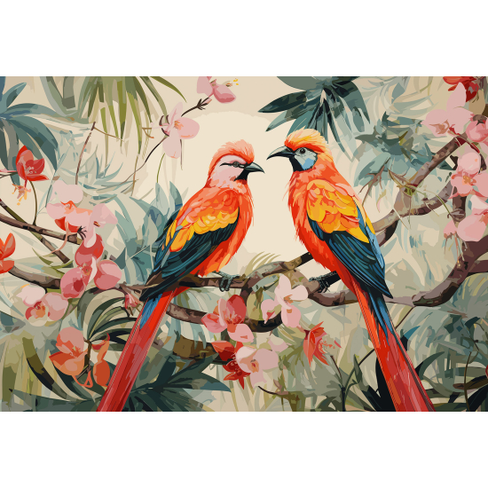 Papel pintado panorámico - Flores Pájaros