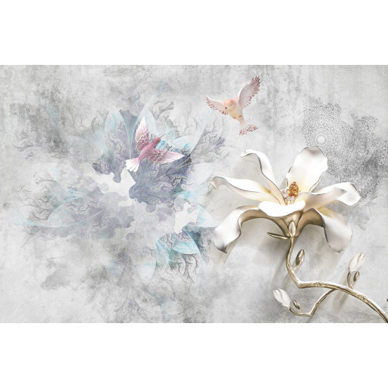 Papel pintado panorámico - Flores Pájaros