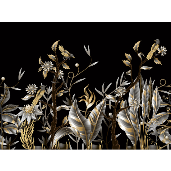 Papel pintado panorámico - Flores Pájaros