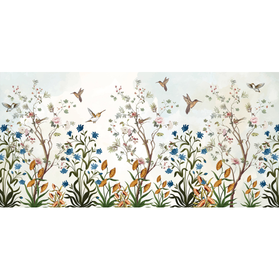 Papel pintado panorámico - Flores Pájaros