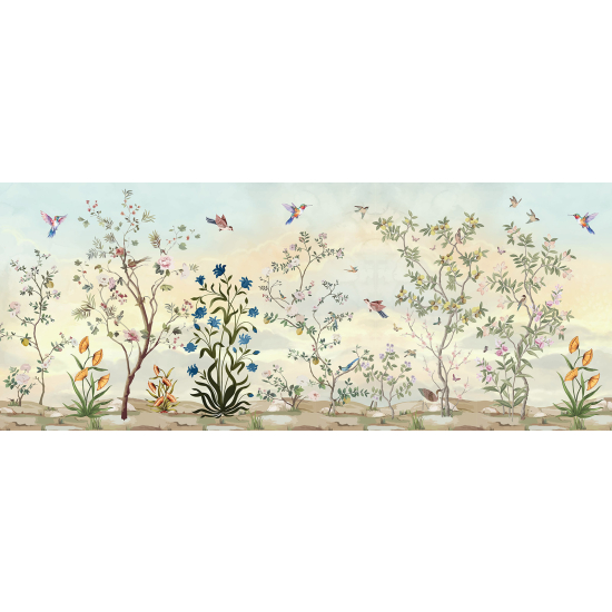 Papel pintado panorámico - Flores Pájaros
