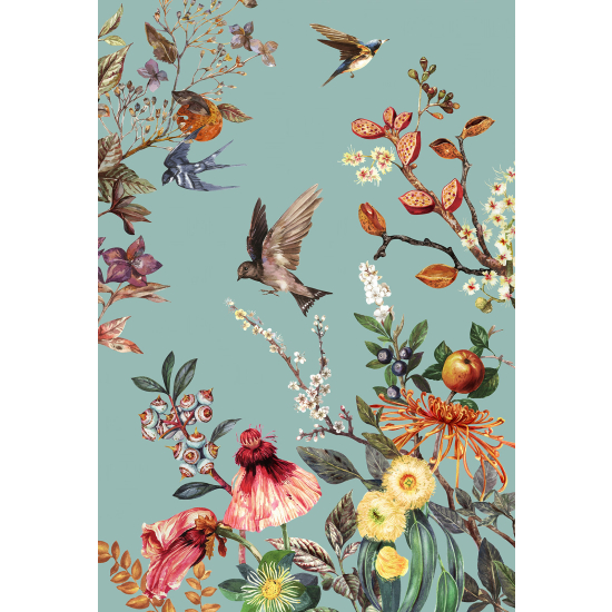 Papel pintado panorámico - Flores Pájaros